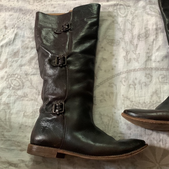 FRYE Paige Tall Riding Boots Buckle Leather Brown 77066 Sz 8.5 - Picture 3 of 9
